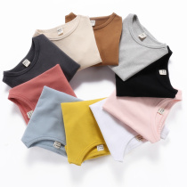 Childrens cotton base shirt with spring and autumn clothes in the big childrens round neck T-shirt girls white shirt boys long sleeve T-shirt