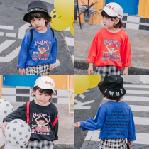 Spring and Autumn childrens cartoon printing round neck long sleeve t-shirt boys trendy letter T-shirt Childrens baby handsome childrens clothing