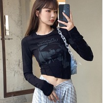 Design sensation irregular t-shirt woman 2021 autumn Summer sashimi elastic 100 lap short long sleeve blouses