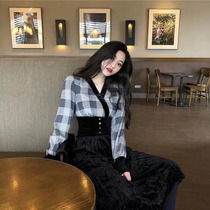 Spring dress 2021 new dress female French retro thin temperament skirt womens set skirt two-piece