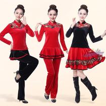 Square Dance Clothes New Fall Winter Sports Dance Show Clothes 2023 New Fashion Golden Velvet Dance Costumes