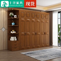 Solid wood wardrobe Full solid wood log bedroom household wood modern simple Chinese style large wardrobe 3456 door large wardrobe