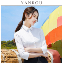 Three-point sleeve white shirt womens professional 2021 spring and autumn new slim formal overalls tooling white mid-sleeve shirt