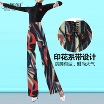 Jubilant lady High waist square dance pants Latin dance pants wide legs long pants Morden national standard dance pants dance pants