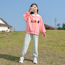 Girls Net red set childrens autumn clothing 2021 new childrens clothing Sports Leisure two-piece set of childrens double-sided wear tide