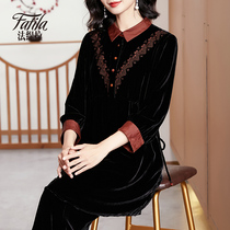 Mothers silk velvet top womens long-sleeved autumn clothes new loose large size pullover mulberry silk shirt mid-length