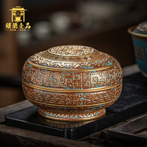 Jingdezhen ceramic hand-made bronze glaze Chi-long Wufu holding Shou cover box Tea can large sealed storage storage tank