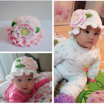 Hand-woven baby baby hat Korean version of the daughter child wool hat Princess hat spring and autumn peony flower fisherman hat