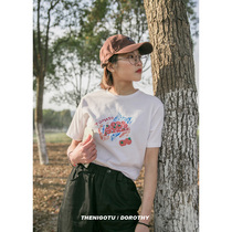 Tomatoes patterned spring and summer Han version white short sleeve T-shirt female loose inner lap printed half sleeve round collar bottom blouse