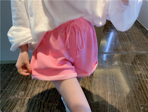 BORAKOO Korea Dongdaemun Shara self-retention~recommended~Washed pink elastic waist casual shorts