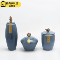 Modern new Chinese creative blue ceramic storage cans ornaments living room porch tea room Model Room soft decorations