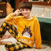  Chinchilla super cute and cute childrens pajamas spring boys coral velvet medium and large size home service suit autumn and winter flannel