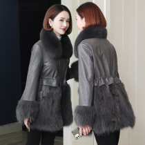 zqqz fox fur coat womens long 2021 new fashion slim leather leather leather 7207