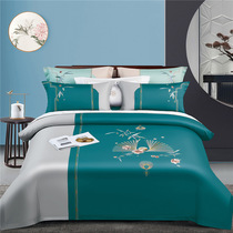 2021 new 120 long suede cotton embroidered with four pieces of red pure cotton vegan color sheet Wedding Bed Kit