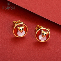 Earrings 2019 New Tide Year Zodiac Rat Red Agate Sterling Silver Earrings Korean version of simple temperament earrings lettering