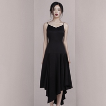 Thai Tide Brand Lady Dress Sexy Off-shoulder V-collar High-waisted Black Long Dress Irregular niche Dress