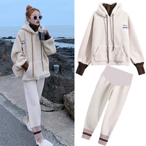 Pregnant woman Spring and autumn kits Fashion style net infrared out of autumn and winter clothing with clothing blouse and velvety winter money in two sets