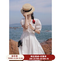 Ouyang Xi first love this small white skirt 2021 new summer sweet elegant fairy dress lace lace dress women