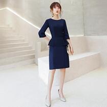 Blue party evening dress 2020 new season dignified atmosphere ruffles slim party dress