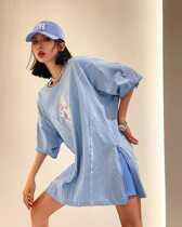 SMFK Official Straight Hair Sky Blue Printed Big Code Long Sleeve Cute Necrosy Jacket Head Cotton Damp blouse jacket Shunfeng