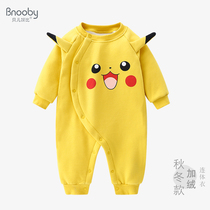 Newborn baby one-piece clothes autumn and winter baby long-sleeved clothes clothes newborn plus velvet thickened foreign atmosphere super cute warm