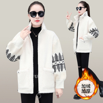 BBQ plus velvet coat jacket female winter new Korean version zipped cardiovert splicing loose 100 hitch cashmere blouse