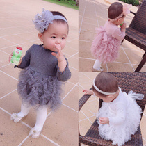 Female baby spring and autumn skirt foreign style long sleeve girl dress 1-3 years old baby princess dress child puffy gauze dress