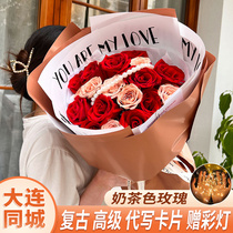 Dalian retro cappuccino rose bouquet flower delivery same city birthday send girlfriend Xigang Jinzhou flower shop