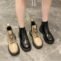 Martin boots short boots female English style 2021 autumn new niche bombing Street black lace flat bottom Chelsea single boot tide