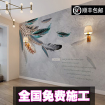 3d Nordic plant leaf feathers modern minimalist marbled TV background sofa Wall wallpaper mural wallpaper