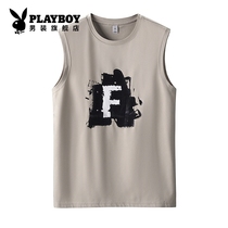 Playboy summer new mens round neck trend T-shirt vest pure cotton casual fashion brand wild mens top