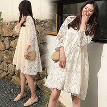 Advanced Sense Gestational Woman Clothing Online Red 2022 Summer new Ocean Fairy Skirt Pregnant Woman Spring Summer Lace Dress Dress