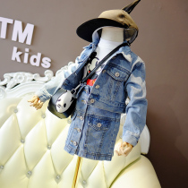 Hong Kong Korea Autumn-style children Dress Children Bronzed jeans Short jacket Half dress suit Pure cotton T-shirt Two sets