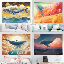 Hanging cloth background cloth ins Wind cartoon animation flying into the whale dormitory room bedside decorative wall tapestry