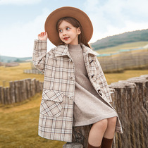 Girls Plaid Tone Thick Coat Autumn and Winter Clothing 2021 New Girls with foreign style Childrens Coat Long