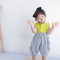 2021 Mo Bao children summer vest men and women baby comfortable breathable sleeveless top striped lantern anti mosquito pants