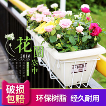 Alice Plastic Rectangular type flower pot wall-mounted suit large size bag glued iron art flower shelf Balcony Railing Seed basin