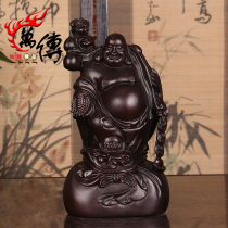 Ebony wood carving Maitreya Buddha statue ornaments large Ruyi smile Buddha solid wood carving home mahogany crafts gifts