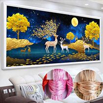 2020 new cross-stitch line embroidery living room rich elk full Embroidery printing hand embroidery their own embroidery simple modern