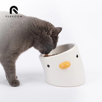 Spot Purroom Small Chicken Bowl Plus High Pet Grain Bowl Kitty ceramic to protect cervical spine Pitched Bowl Mark Cup