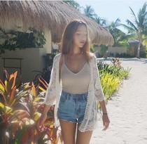 Beach vacation bikini swimsuit cover lace sunscreen cutout hot spring opener sleeve short cover coat