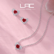 LAC high jewelry natural ruby heart inlaid diamond 18K gold set necklace earrings