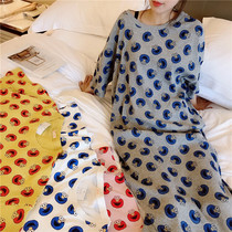 Korean short-sleeved nightgown women Summer thin pit cotton Sesame Street sweet and cute pajamas loose large size home wear