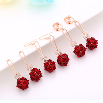 Bride earrings red earrings long earrings wedding earrings no earrings female temperament Joker earrings