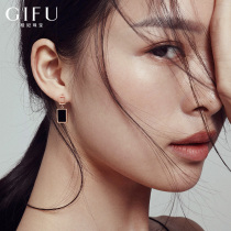 Premium sense stud earrings womens square sterling silver black drop earrings earrings 202021 new fashion retro port wind Hepburn