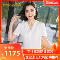 DEECAN high-end womens business professional suit female 20 summer Korean short-sleeved V-collar thin chiffon shirt New