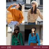 Deer and birds autumn and winter warm wool round neck short waist soft knitted pullover sweater 5 colors 4010