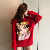 Hong Kong Tide 2019 Star Flower Fairy Sweat Womens Print Long Sleeve Womens Loose Large Size Long Sweat