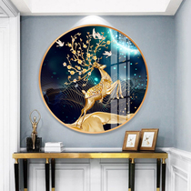 Hair Treasure Deer Genguan Decoration Painting Light Lavish Simplicity About Modern Nordic Wind Round Hanging Painting Living Room Eu Style Background Wall Mural Painting