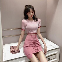Very fairy dress womens 2021 summer new short sleeve t-shirt high waist skirt France small skirt France two-piece